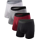 BAMBOO COOL Men's Underwear Boxer Briefs Fly with Built-in 3D Pouch Comfortable Cool Underwear for Men 4 Pack