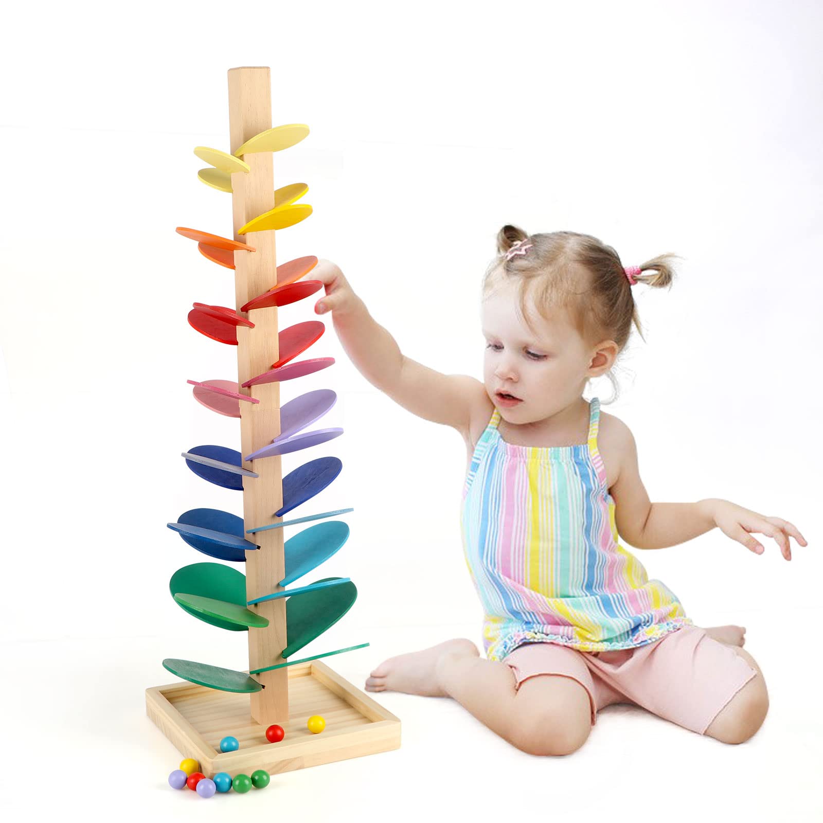 Wondertoys Wooden Music Tree Rainbow Singing Tree Toys with Marble Ball Run Track Game for Kids Girls and Boys