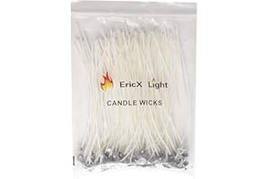 EricX Light 100 Piece Candle Wick 8" Pre-Waxed Cotton Core,for Candle Making,Candle DIY