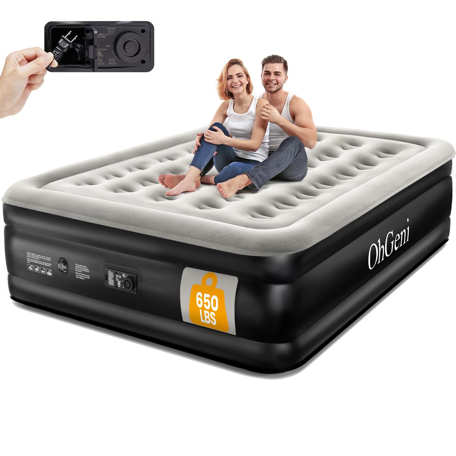 Photo 1 of OhGeni Queen Air Mattress with Built in Pump, Inflatable Blow Up Mattress 18 Raised Comfort,Upgraded Surface Portable Mattress, Air Bed for Camping, Home and Guest, Colchone Inflable, 650 lbs Max