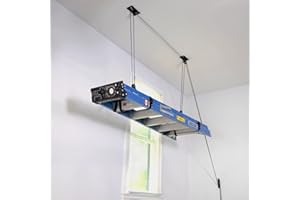 StoreYourBoard Ladder Storage Ceiling Pulley System, Garage Mount Hoist, Heavy Duty Hanging Organizer Holds 150 lbs