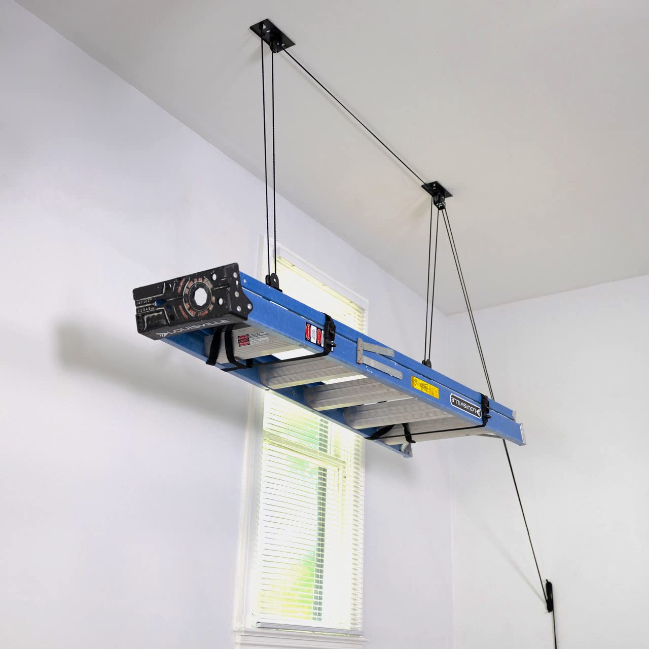 StoreYourBoard Garage Ceiling Ladder Storage Pulley, Indoor Overhead Hoist System, Heavy Duty Holds 150 Pounds
