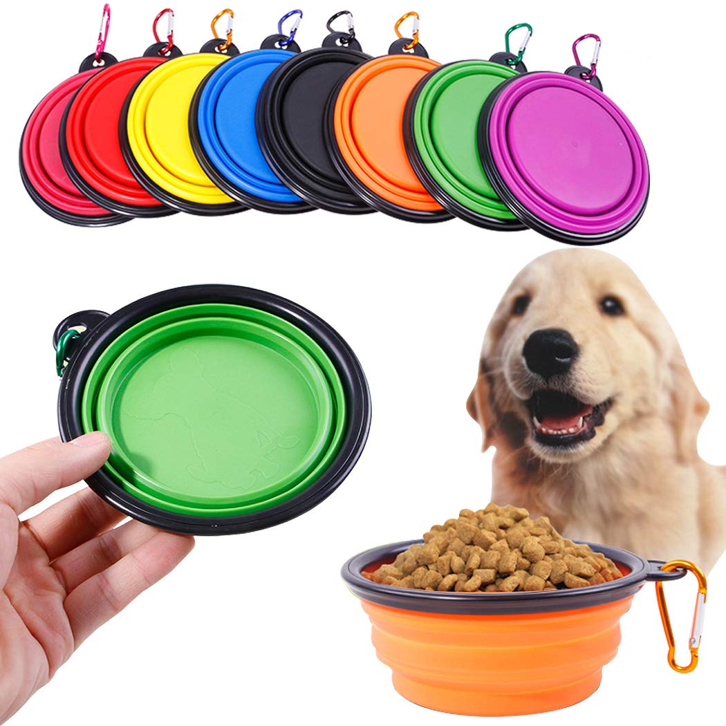 Ranvi 4 Piece Silicone Collapsible Dog Bowl, BPA-free and Dishwasher Safe, Portable and Foldable Travel Bowl, 4 Colors Per Group (Random Color)