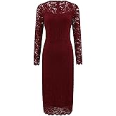 Hobemty Women's Floral Lace Dress V Neck Long Sleeve Cocktail Wedding Bodycon Pencil Dresses