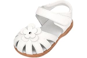 Femizee Girls Genuine Leather Soft Closed Toe Princess Flat Shoes Summer Sandals(Toddler/Little Kid)