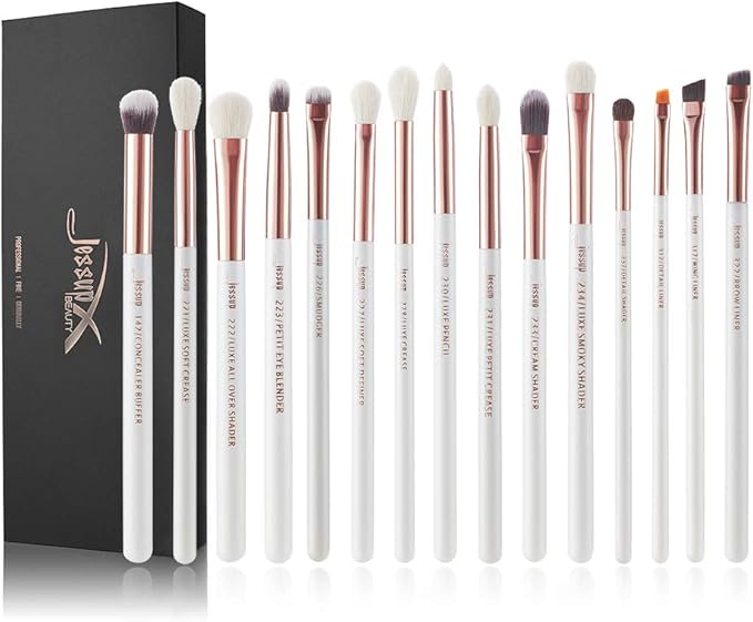 Jessup 15Pcs Pearl White/Rose Gold Professional Makeup Brushes Set Make