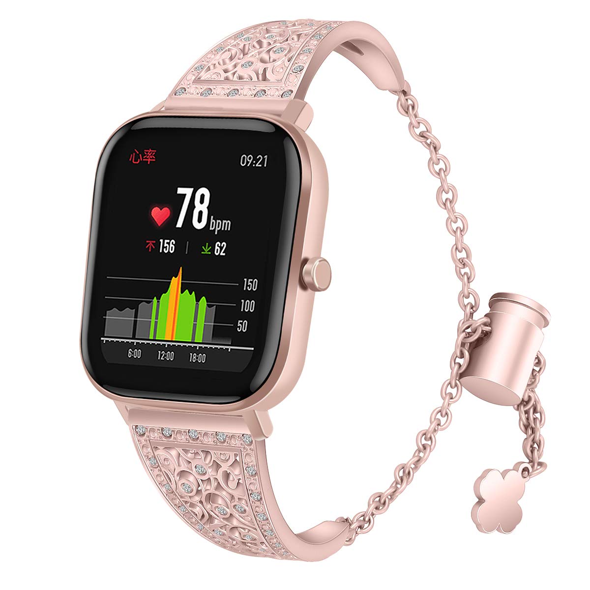 Photo 1 of FitTurn Watch Band Compatible with Amazfit GTS 3/GTS 2/GTS 2e/GTS 2 mini/GTR 42mm SmartWatch -Bling Metal Strap Jewelry Bangle Wrist Strap Bracelet Rhinestone Accessories (Pink)