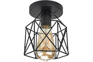 Lysed E26 E27 Retro Black Industrial Light Fixture,Vintage Flush Mount Ceiling Light,Mini Metal Rustic Ceiling Lamp for Porch Hallway,Kitchen,Stairway,Farmhouse Light