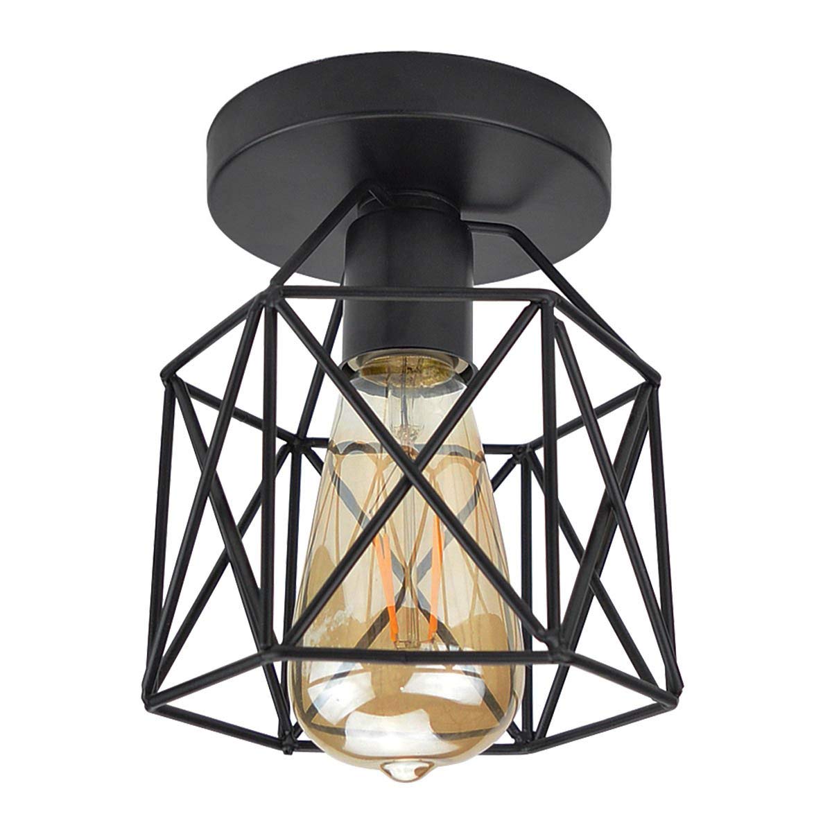 Photo 1 of Lysed E26 E27 Retro Black Industrial Light Fixture,Vintage Flush Mount Ceiling Light,Mini Metal Rustic Ceiling Lamp for Porch Hallway,Kitchen,Stairway,Farmhouse Light