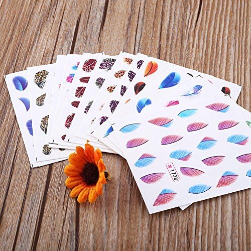Maquita 11 Sheets 3D Feather Pattern Design Nail Art Stickers Tip Decal Manicure For Women