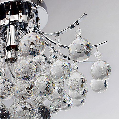 LOCOÂ Chrome Finish Crystal Chandelier with 3 Lights, Mini Style Flush Mount Ceiling Light Fixture for Study Room/Office, Dining Room, Bedroom, Living Room