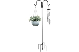Highpro Double Shepherd Hooks for Outdoor, 79 Inch Heavy Duty Bird Feeder Pole with 5 Prongs Base, Adjustable Garden Hook for Hanging Plant, Lantern, Hummingbird Feeder
