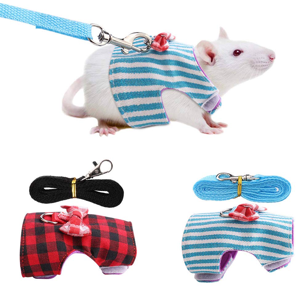 GOTOTOP 2PCs Small Pet Harness, No Pulling Comfort Padded Vest Guinea Pig Harness and Leash Set with Bowknot and Bell Decor,for Ferret, Rats, Iguana, Hamster (M)