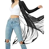 BelleLovin Womens Sexy Sheer Long Sleeve Cardigan See Through Mesh Cover Up