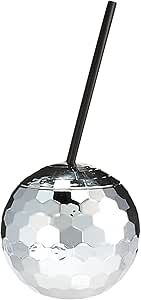 Talking Tables Glitterati Plastic Disco Ball Cup with Straw for Weddings, Celebrations, Parties,