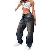 SOLY HUX Women's Wide Leg Jeans High Waisted Baggy Vintage Y2k Denim Pants Streetwear