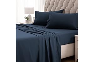 SLEEP ZONE® Nanotex® Super Soft Cooling Twin Bed Sheets Set for Kids 3 Piece - Easy Care Fitted Flat Sheet & Pillowcase Sets - Wrinkle Free, Fade Resistant, Deep Pocket 16" (Navy Blue, Twin)