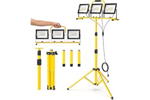 21000 Lumen LED Work Lights with Stand: 3 Head Adjustable Work Light with Individual Switch, IP66 Waterproof Foldable Tripod,