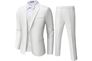 Saruit Mens Suit Tuxedo Set Slim Fit Suits 3 Piece One Button Prom Wedding Blazer Vest Pants with Bow Tie
