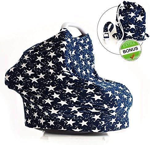 Multi-Purpose 5 in 1 Stretchy Nursing Cover by Mother Exclusive – Breastfeeding Shawl - Baby Car Seat Cover - FREE Baby Pacifier Clip Included (Dark Navy)