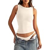 Eachyes Womens Boat Neck Seamless Tank Tops Sleeveless Double Layering Shirts Basic Going Out Tops Summer Outfits