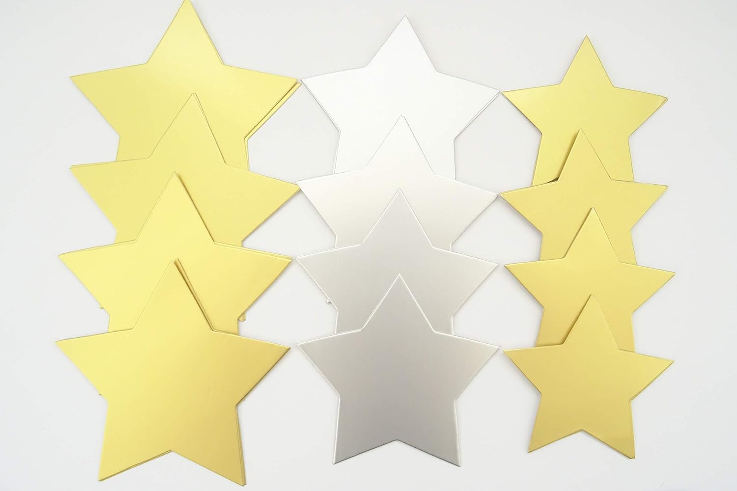 a2bsales 50 x Large Gold & Silver Card Stars - 3 Sizes - Gift Tags Badges Xmas Mobiles, Gold,White,Silver
