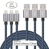 Everdigi iPhone Charger 3Pack 6ft, Nylon Braided 8 Pin Lightning to USB Cable, Compatible with iphone 7/7 Plus/6s/6s Plus/6/6 Plus/5/5S/5C/SE/iPad and iPod(Black+Blue)