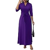 FANDEE Maxi Dresses for Women V Neck Casual A-line Dress 3/4 Sleeve Semi Formal Dress for Women