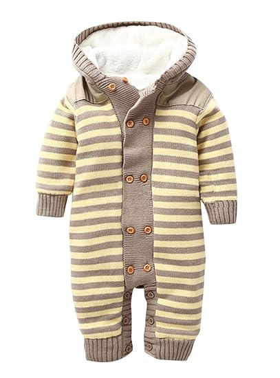 Keral Baby Jungen Mädchen Overall Strick Getreift Mit Kapuze