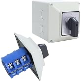 63A SZW26-63 Rotary Cam Changeover Switch with Enclosure, 3-Position, 660V | 3 Phase Universal Selector Switch, 1-0-2 Positions, 12-Terminal , for Electrical Wiring and Circuit Control,IP65 Weatherproof