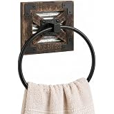 Autumn Alley Farmhouse Hand Towel Ring for Bathroom with Bracket - Bath Towel Rings Holder - Towel Rings for Bathroom Wall Mounted Decor Mix of Wood, Galvanized Metal &amp; Black Rings