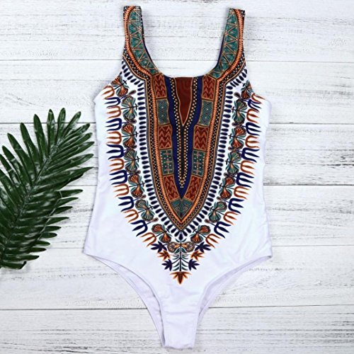 Challyhope Big Sale! Women Plus Size Sexy Dashiki African Print Bathing Suit One Piece Push Up Padded Bikini Monokini Jumpsuit (XXXL, White A)