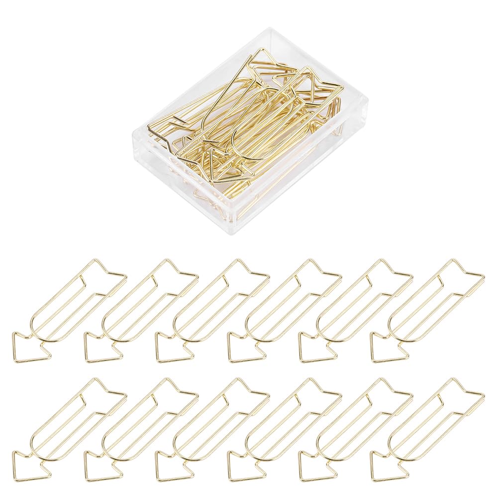 Tiiyee 12pcs Gold Arrow Shaped Paper Clips, Electroplating Metal Decorative Office School Stationery for Valentine's Day Wedding Party, Cute Novelty Paperclip Gift for Invitations Cards Personal Use