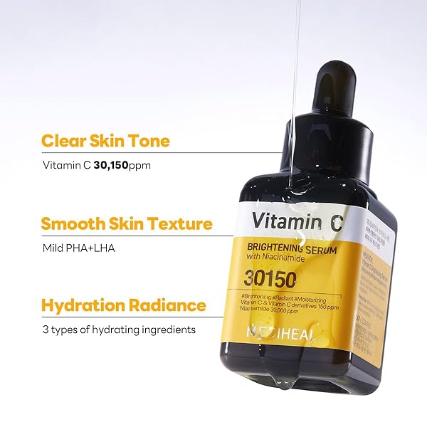 MEDIHEAL VITAMIN C BRIGHTENING SERUM (1.35 FL OZ, 1 PACK) – TONE-TEXTURE-GLOW CARE, MANAGE SKIN WITH VITAMIN C, NIACINAMIDE, HYALURONIC ACID