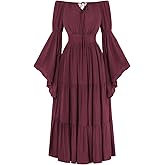 Scarlet Darkness Renaissance Dress Women Long Sleeve Off The Shoulder Dress Flowy Maxi Dresses