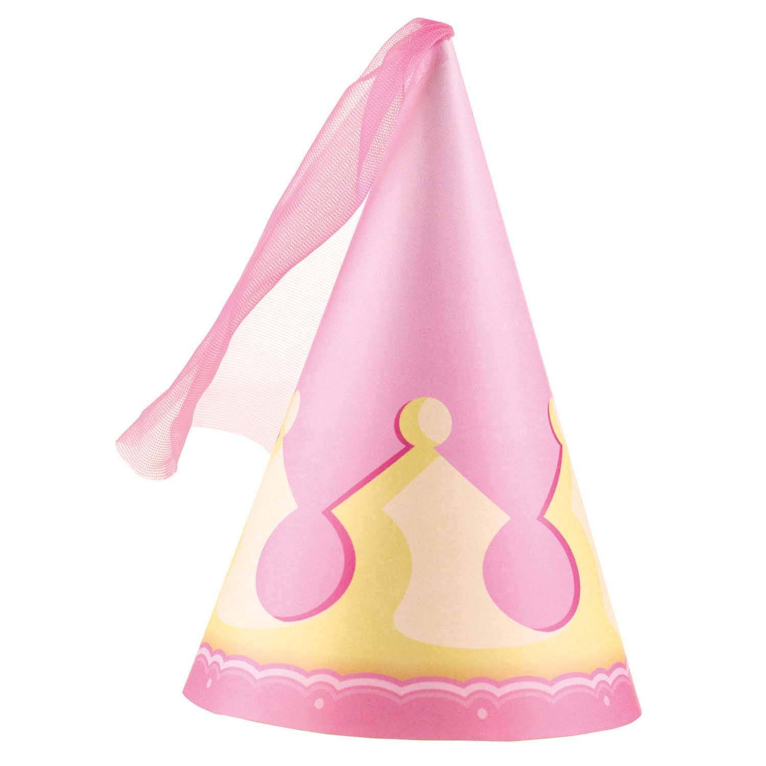 Amscan 9900403 Princess Party Hats Pack of 4 Size 16.1 cm with Elastic Band My Princess Paper Hat Hat Cap Accessories Crown Veil Tulle Headgear Children's Party Birthday Carnival