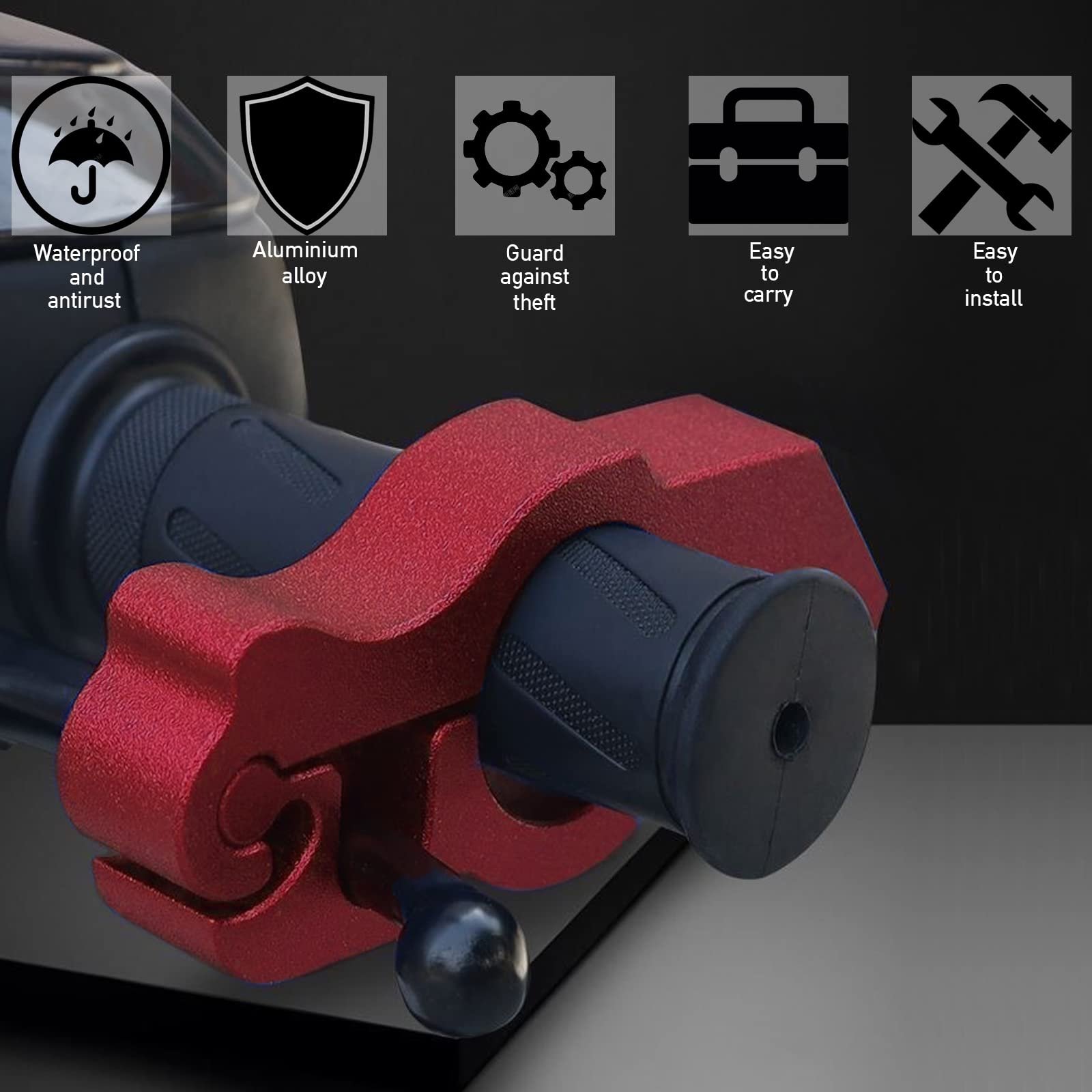 Motorcycle Locks Anti Theft: CNC Heavy Duty Handlebar Throttle Grip Brake Lever Security Motorcycle Lock Universal for Dirt Bike Moped Scooter Motorbike, ATV Alarm Accessories (Red)