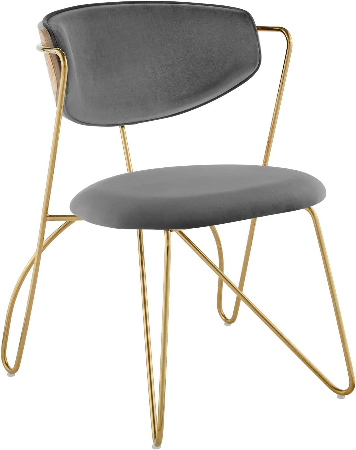 Modway Prevail Mid-Century Performance Velvet Metal Frame With Hairpin Legs Accent Dining Room Chair, Gold Gray