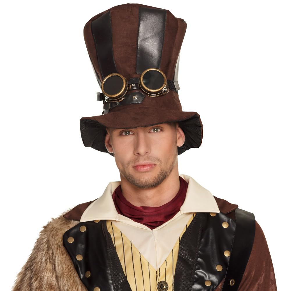 Boland 54514 Tuba Steampunk Cylinder Hat with Glasses Brown One Size, 23463