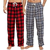 U2SKIIN 2 Pack Mens Fleece Pajama Pants, Warm Plaid Lounge Pj Bottoms for Men with Pockets Soft