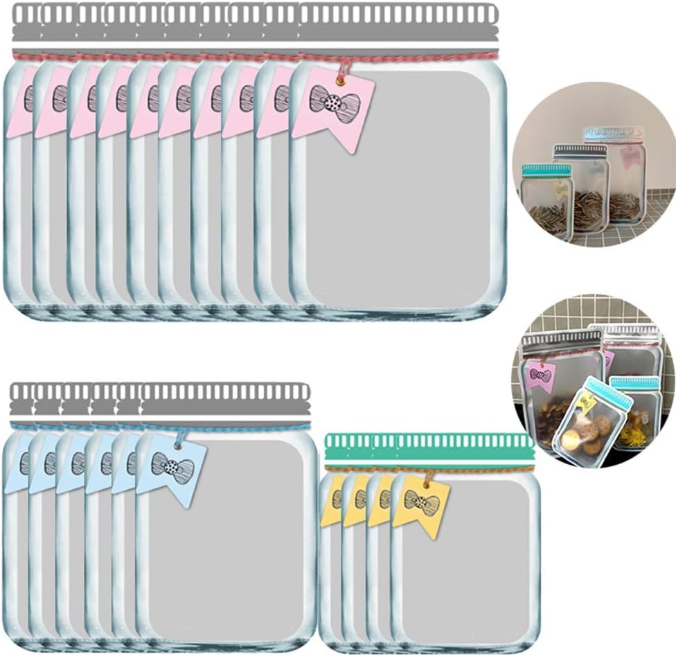 Enkrio 20 Pcs Mason Jar Zipper Bags Portable Food Saver Reusable Snack Sandwich Storage Bags for Kitchen Camping Picnic Travel