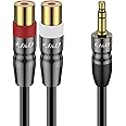 J&D 3.5 mm to Dual RCA Audio Cable, Heavy Duty 3.5mm Male to 2 RCA Female Gold Plated Copper Shell Stereo Audio Adapter Cable, 1 Feet