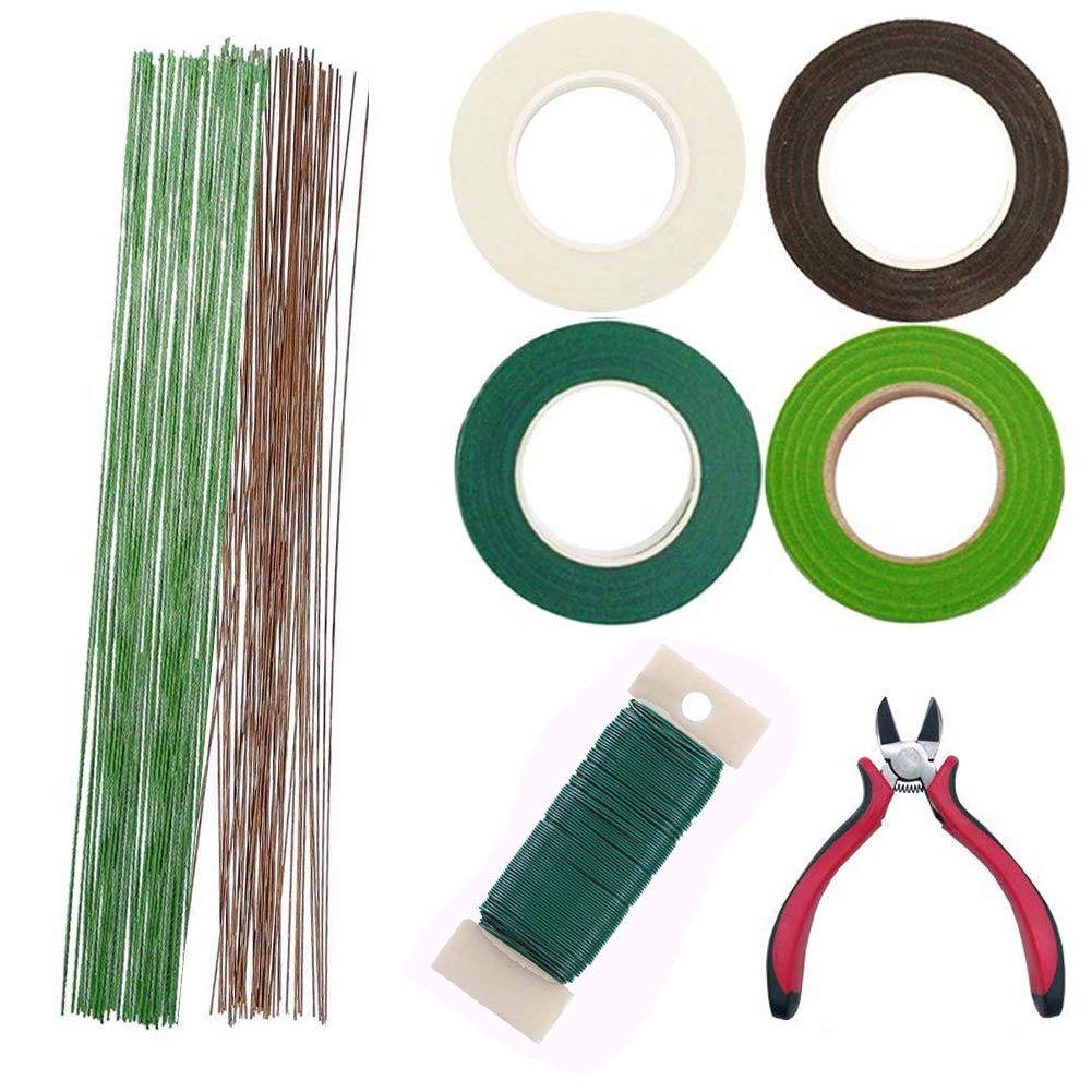 Woohome Floral Stem Arrangement Tools Kit with Wire Cutter Green Floral Tapes 26 Gauge Green and Dark Brown and White Floral Stem Wire and 22 Gauge Paddle Wire for Bouquet Stem Wrap Florist — image 1
