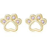 SLUYNZ Sterling Silver CZ Small Paw Studs Earrings for Women Teens Dog Cat Paw Print Earrings Animal Paw Earrings Stud Small Love Heart Earrings