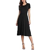Urban CoCo Women's Vintage Short Sleeve High Waist Flared Midi Casual Summer Dress