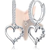 Heart Hoop Earrings for Women - Sterling Silver Double Love Heart-Shaped Earrings for Lady Hypoallergenic Sparkle Cubic Zirconia Loop Earring Classic Jewelry Gifts for Her Wife Mother
