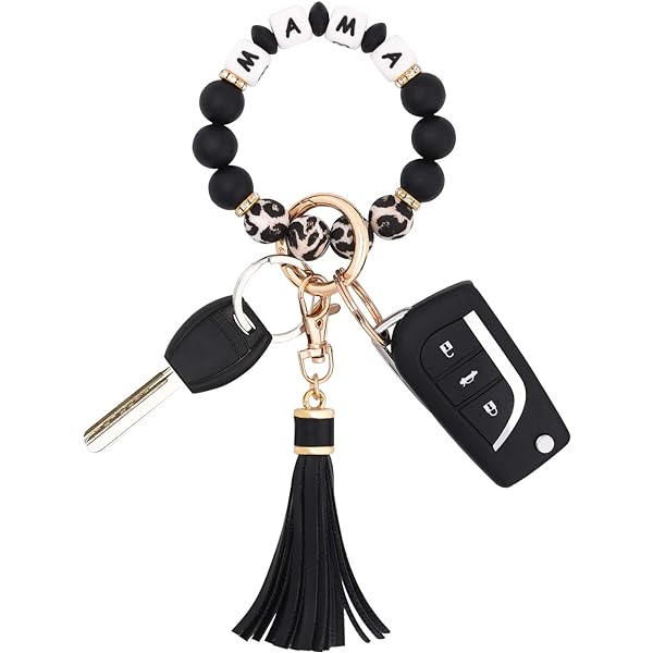 Dajingkj Halloween Silicone Bracelet Keychain - Skull Design, Beech Bead, Punk Style Wristlet For Women & Girls - View #2