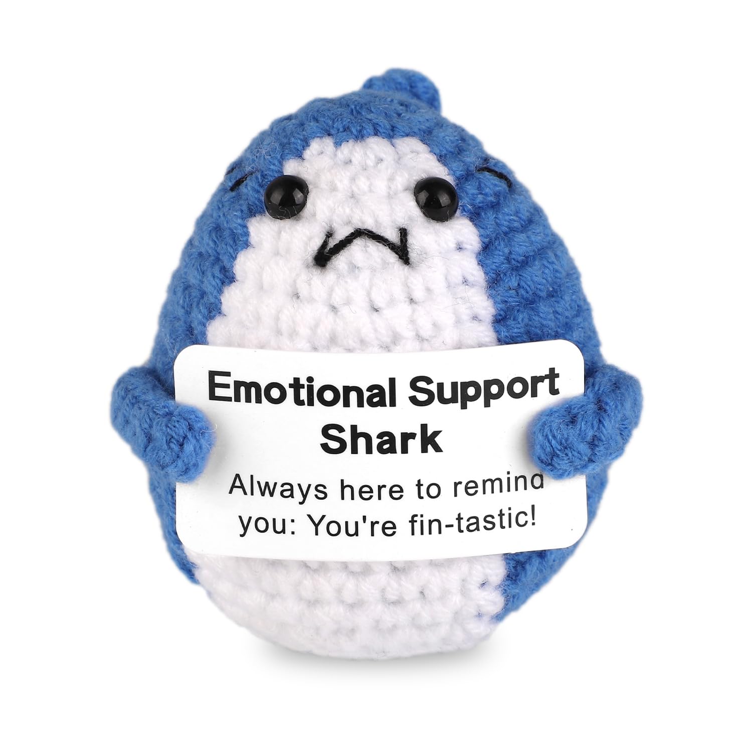 TOYMIS Positive Crochet Shark, Emotional Shark Plush Mini Funny Positive Crochet Animals Cute Knitted Dolls Knitted Wool Toy Gift for Adults Kids Friends