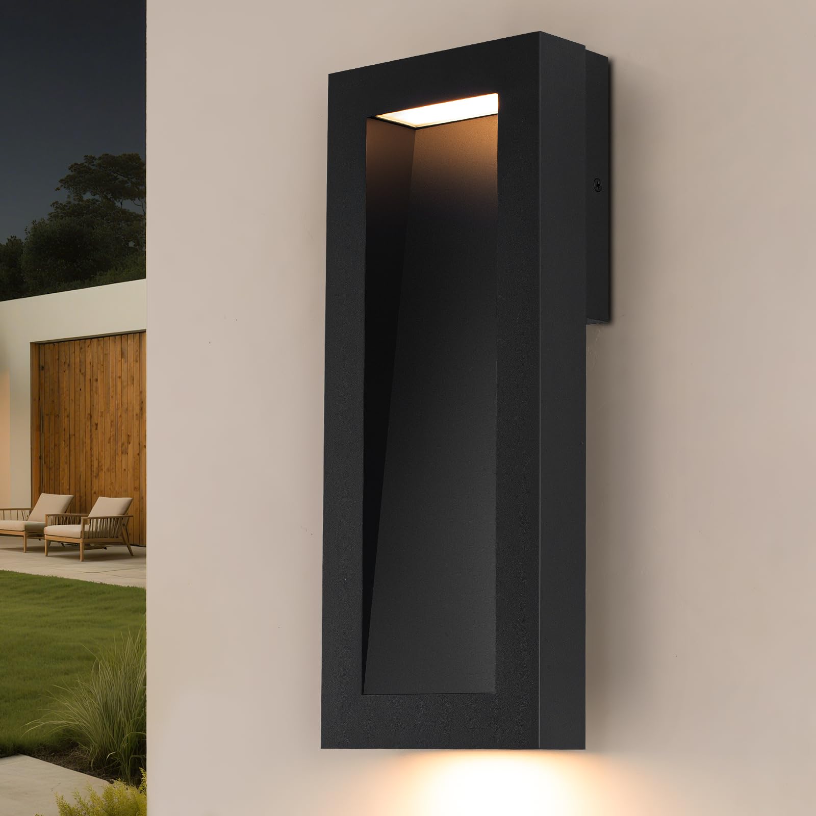 Photo 1 of Modern Outdoor Wall Light with LED, Exterior Lighting Fixtures 2700K Integrated, Matte Black Outside Wall Mount Lights for House Front Door Porch Garage Patio Black 1 Packs