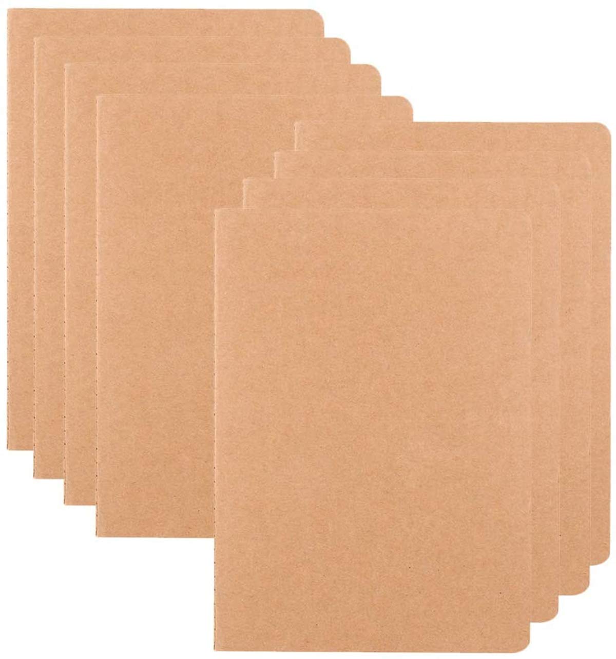 Lakobos 8PCS A5 Kraft Notebooks Kraft Brown Blank Pages Blank Cover Kraft Journals, Journal Set Notebooks with Plain Pages Cardboard Cover and Visible Cotton Stiching - Kraft Brown